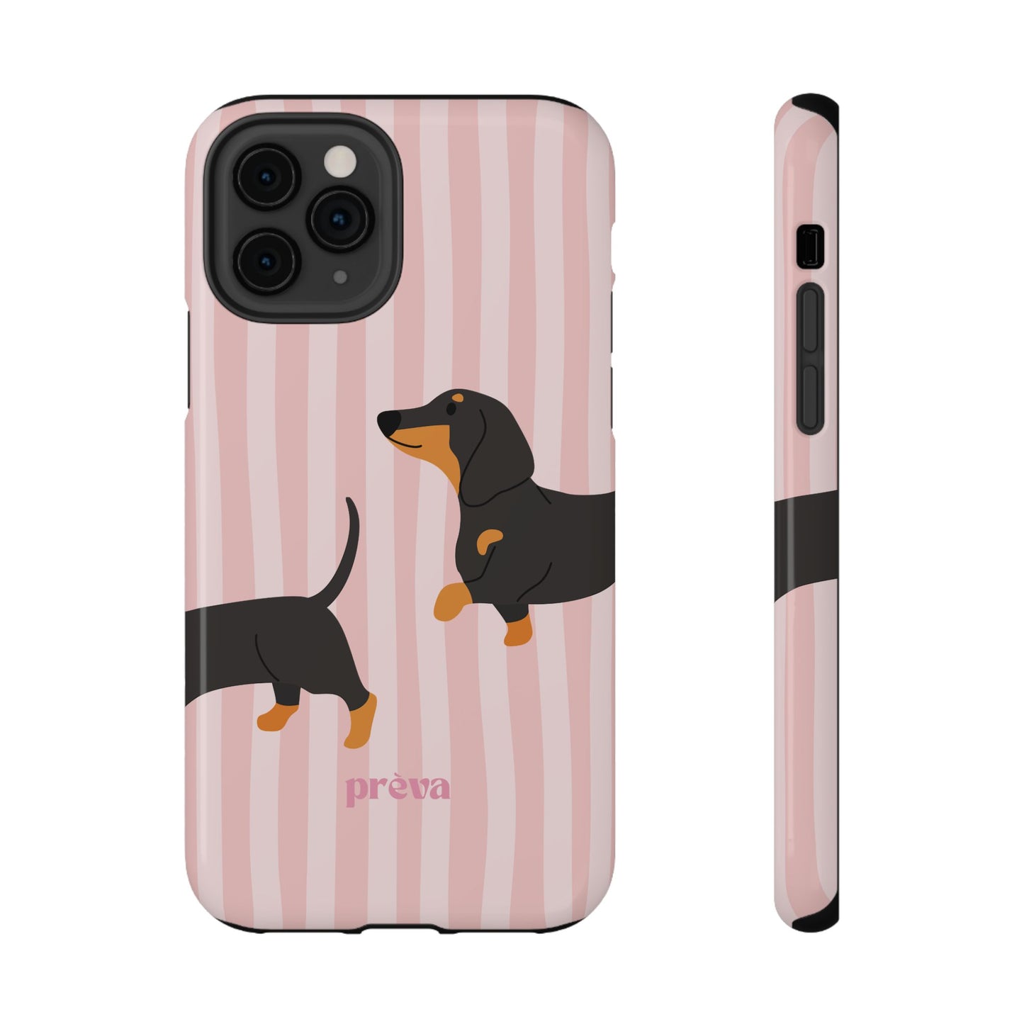 Dachshund Pink Stripes x Emberli Phone Case