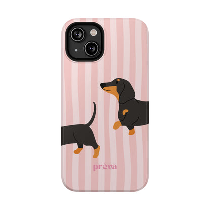 Dachshund Pink Stripes x Emberli Phone Case