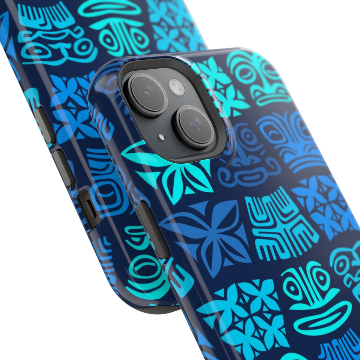 Tiki Pattern Impact Phone Case — Blue Tribal Protective Cover