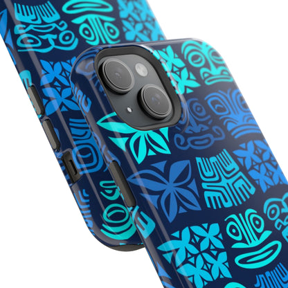 Tiki Pattern Impact Phone Case — Blue Tribal Protective Cover