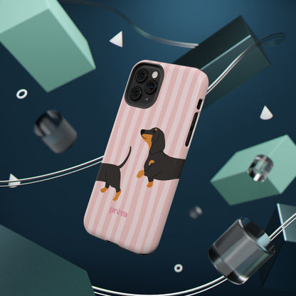 Dachshund Pink Stripes x Emberli Phone Case