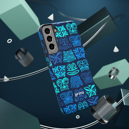 Tiki Pattern Impact Phone Case — Blue Tribal Protective Cover