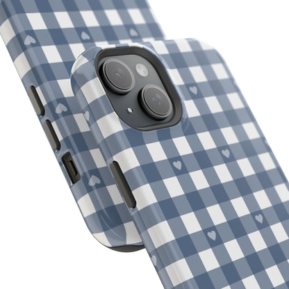 Blue Gingham Heart Phone Case