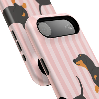 Dachshund Pink Stripes x Emberli Phone Case