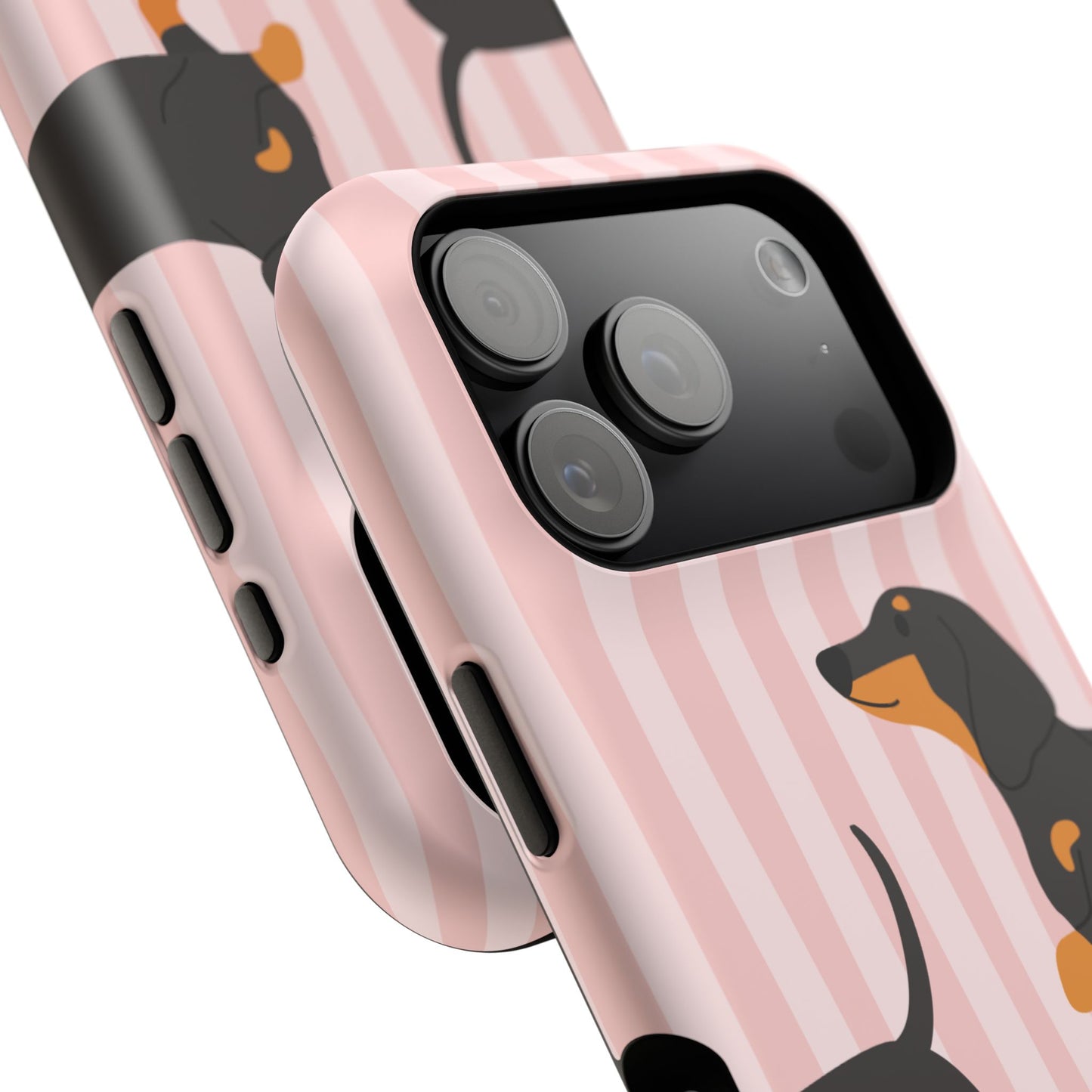 Dachshund Pink Stripes x Emberli Phone Case