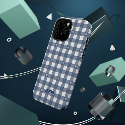 Blue Gingham Heart Phone Case