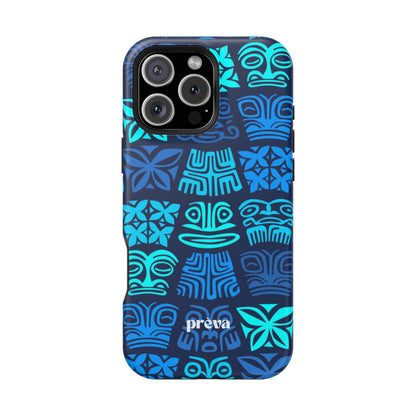 Tiki Pattern Impact Phone Case — Blue Tribal Protective Cover