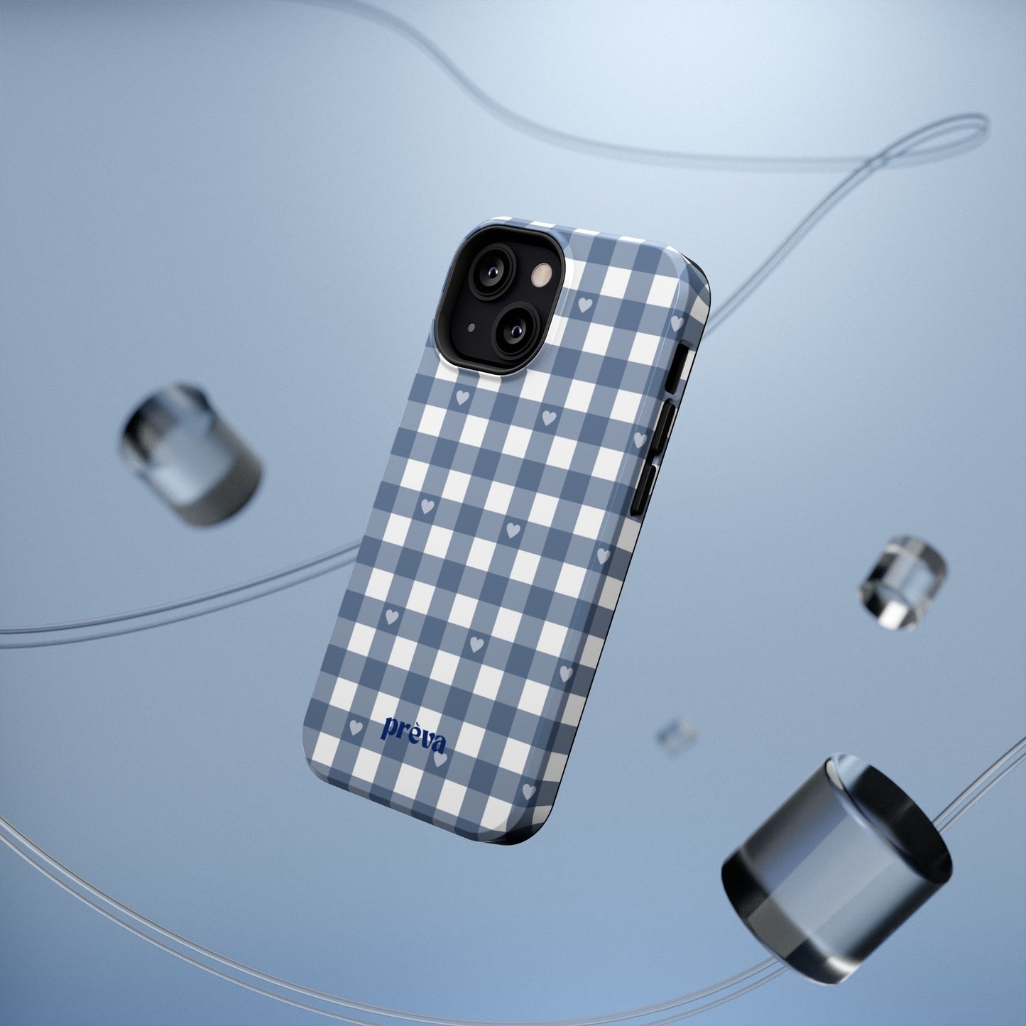 Blue Gingham Heart Phone Case
