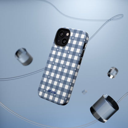 Blue Gingham Heart Phone Case
