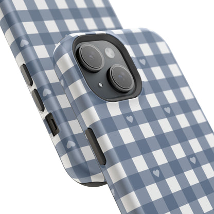 Blue Gingham Heart Phone Case