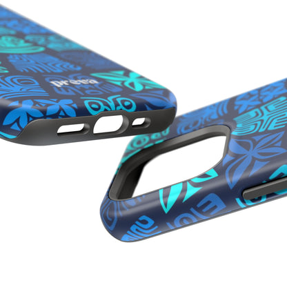 Tiki Pattern Impact Phone Case — Blue Tribal Protective Cover