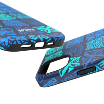 Tiki Pattern Impact Phone Case — Blue Tribal Protective Cover