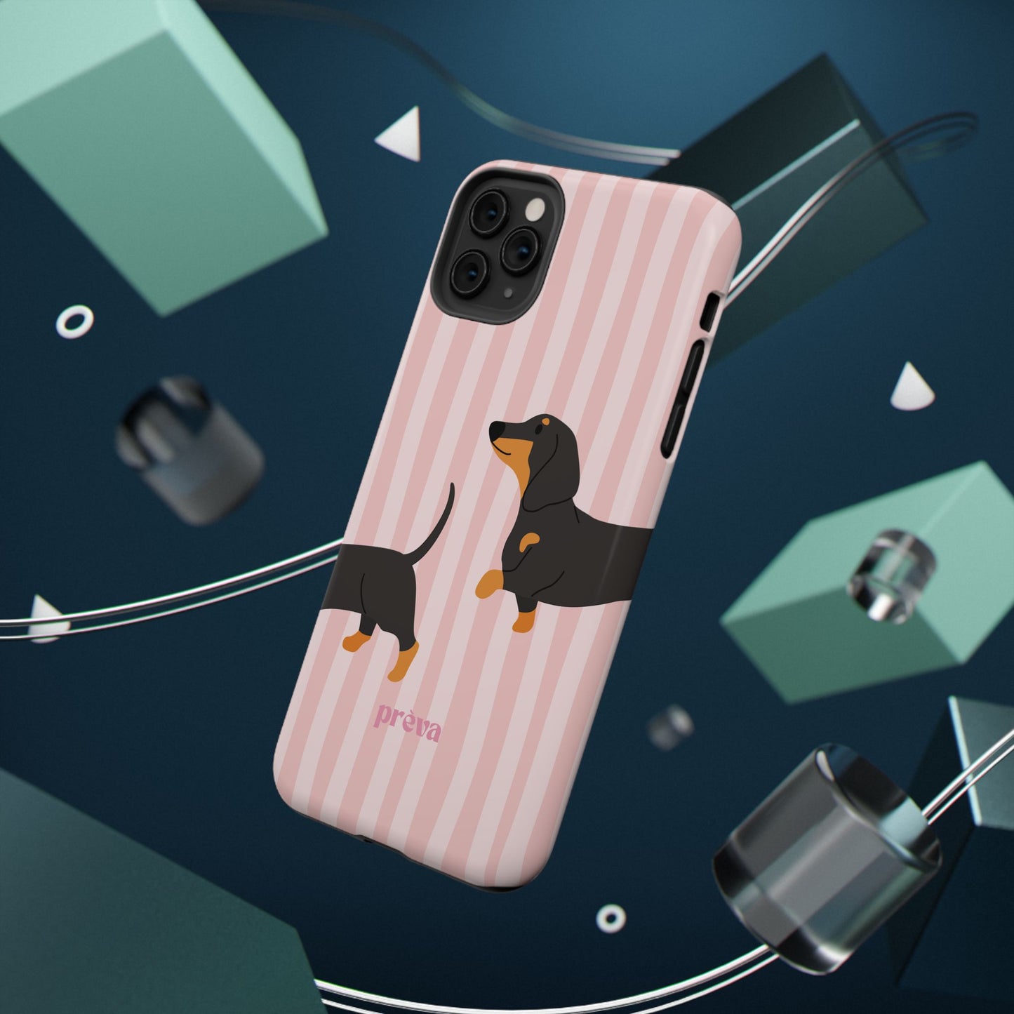 Dachshund Pink Stripes x Emberli Phone Case