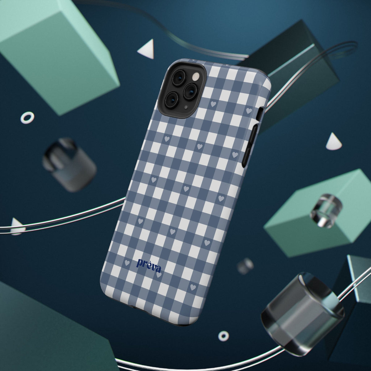 Blue Gingham Heart Phone Case