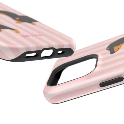 Dachshund Pink Stripes x Emberli Phone Case