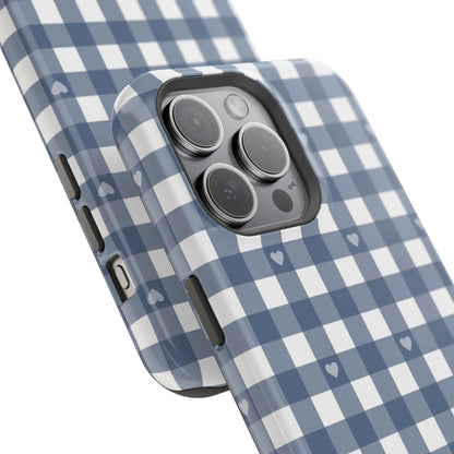 Blue Gingham Heart Phone Case