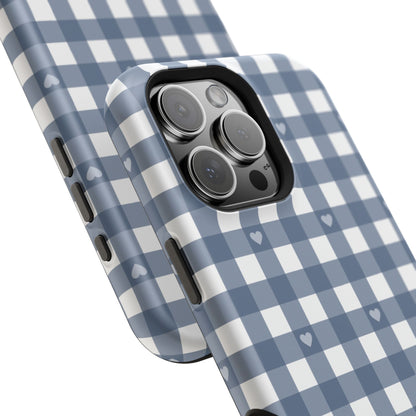 Blue Gingham Heart Phone Case