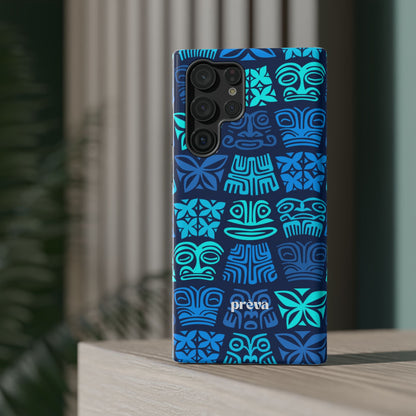 Tiki Pattern Impact Phone Case — Blue Tribal Protective Cover