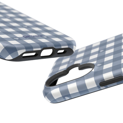 Blue Gingham Heart Phone Case