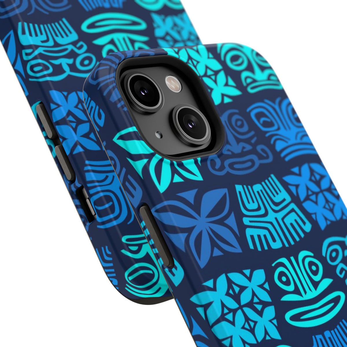 Tiki Pattern Impact Phone Case — Blue Tribal Protective Cover