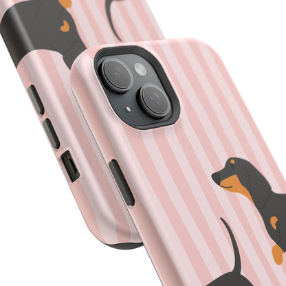 Dachshund Pink Stripes x Emberli Phone Case