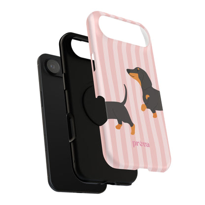 Dachshund Pink Stripes x Emberli Phone Case