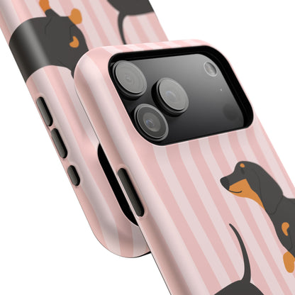 Dachshund Pink Stripes x Emberli Phone Case