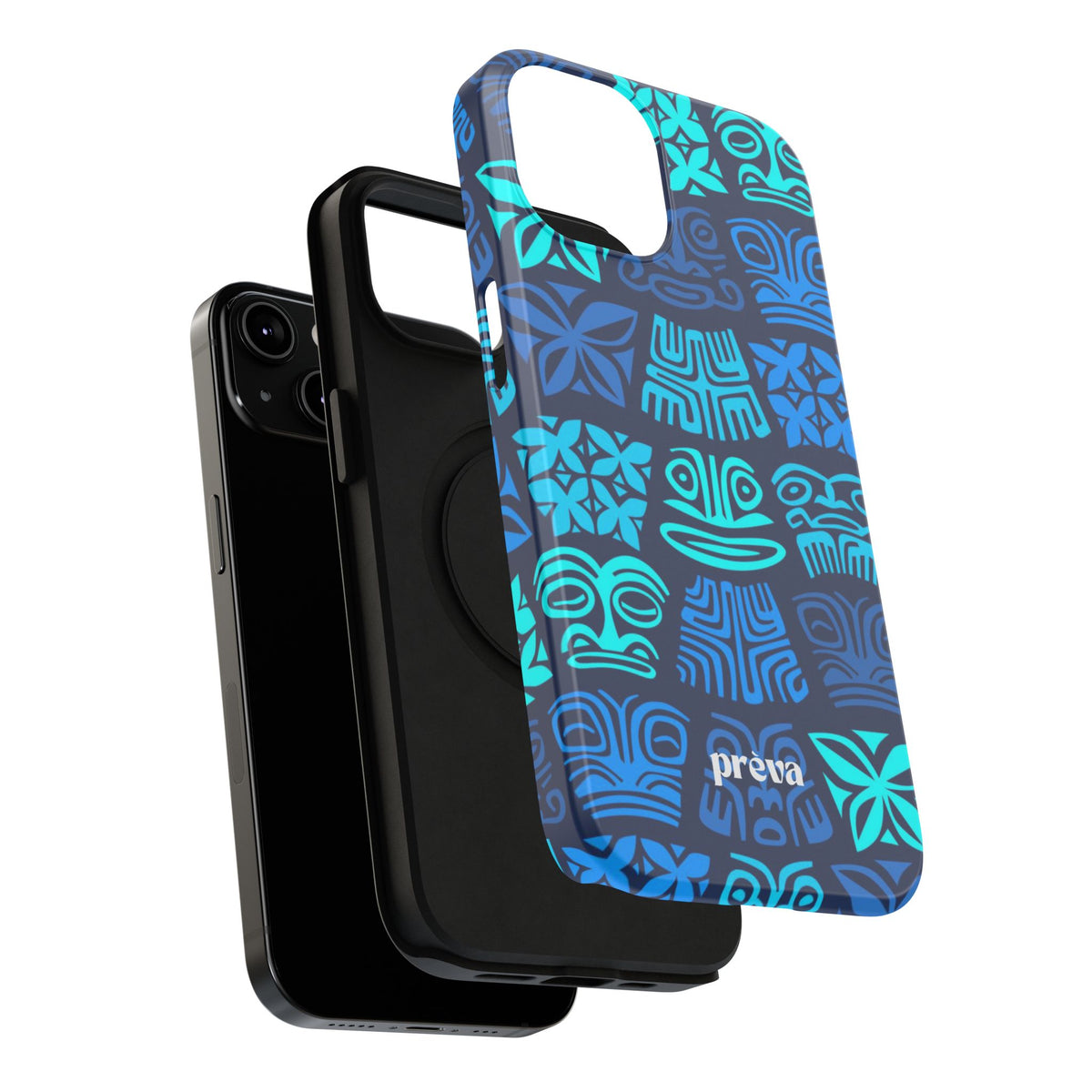 Tiki Pattern Impact Phone Case — Blue Tribal Protective Cover