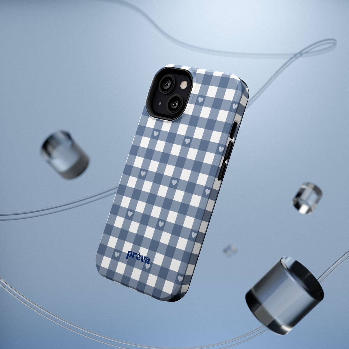 Blue Gingham Heart Phone Case