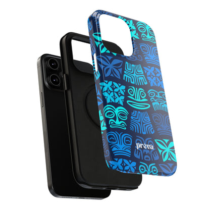 Tiki Pattern Impact Phone Case — Blue Tribal Protective Cover