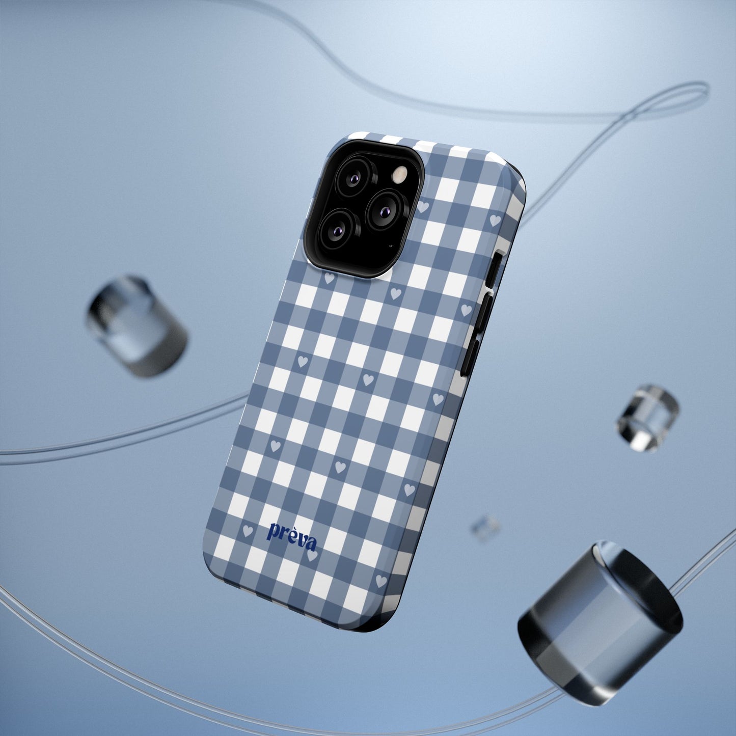 Blue Gingham Heart Phone Case
