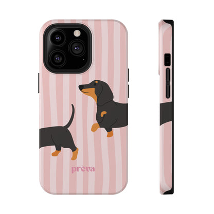 Dachshund Pink Stripes x Emberli Phone Case