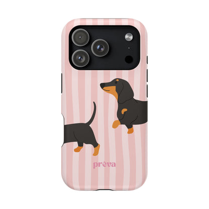 Dachshund Pink Stripes x Emberli Phone Case
