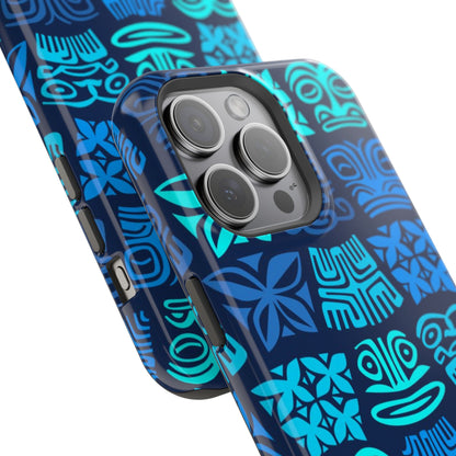 Tiki Pattern Impact Phone Case — Blue Tribal Protective Cover