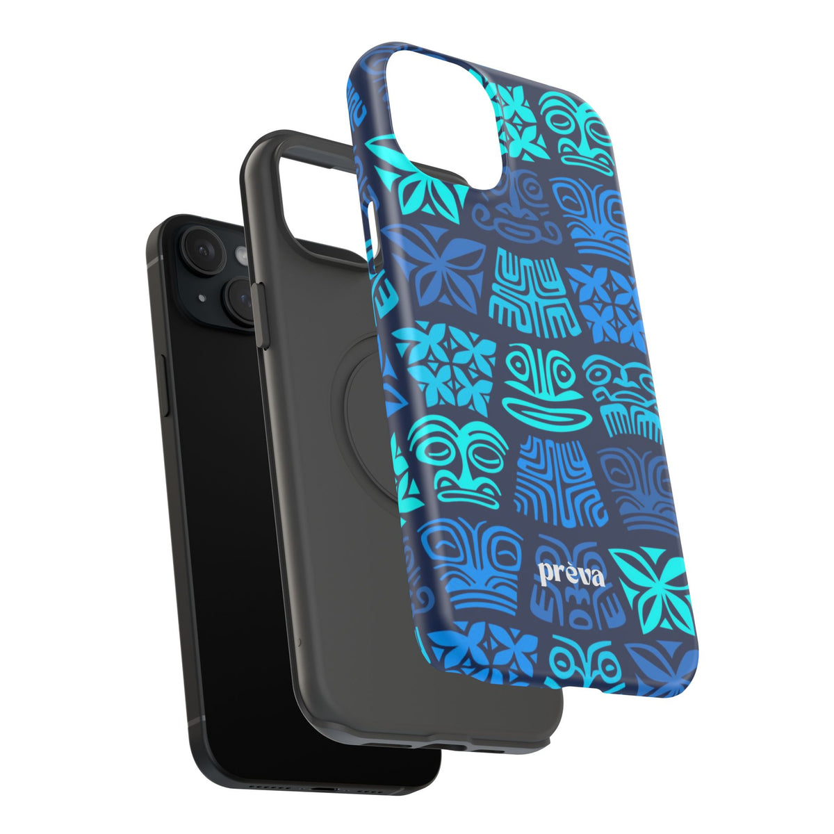 Tiki Pattern Impact Phone Case — Blue Tribal Protective Cover