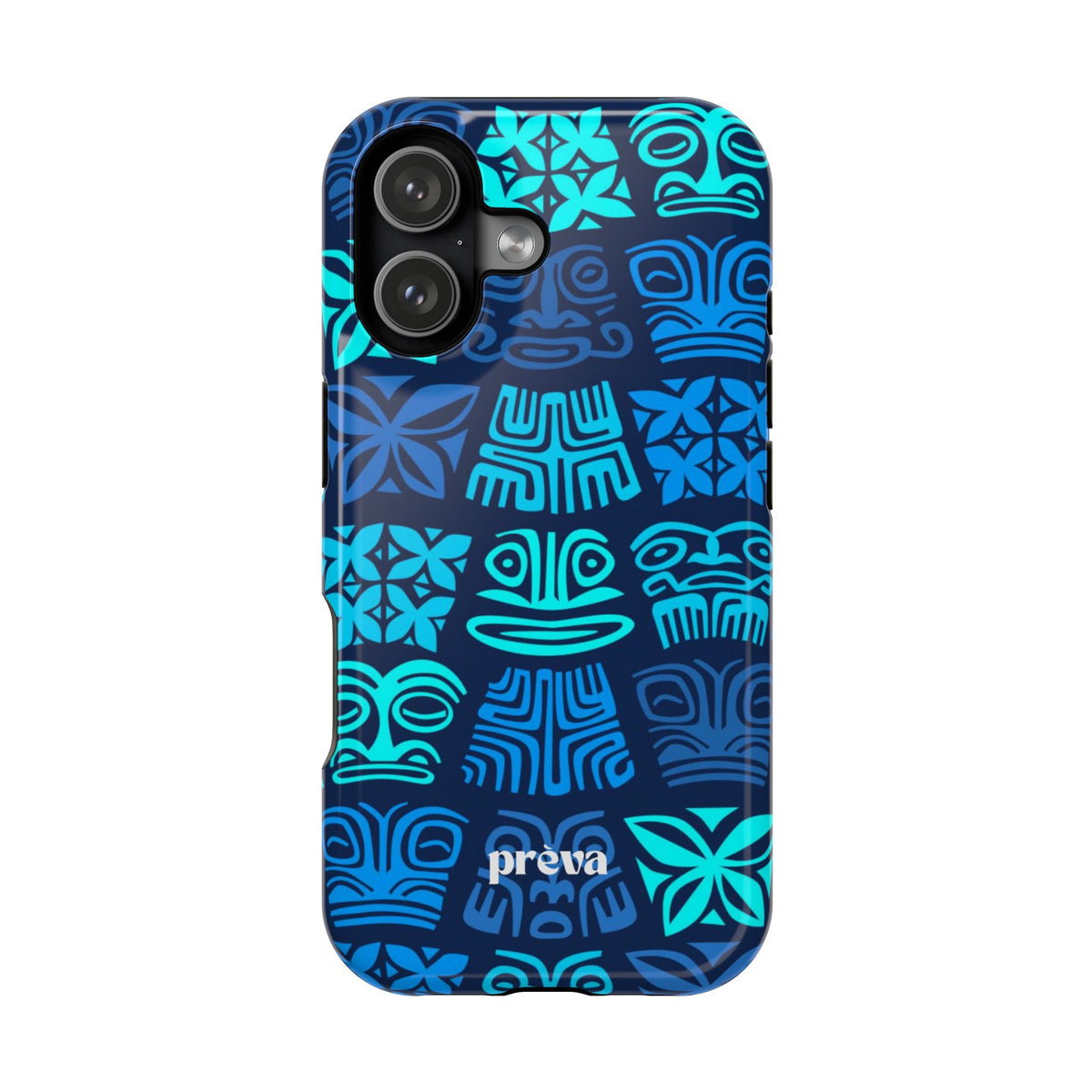 Tiki Pattern Impact Phone Case — Blue Tribal Protective Cover