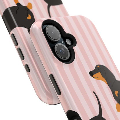 Dachshund Pink Stripes x Emberli Phone Case