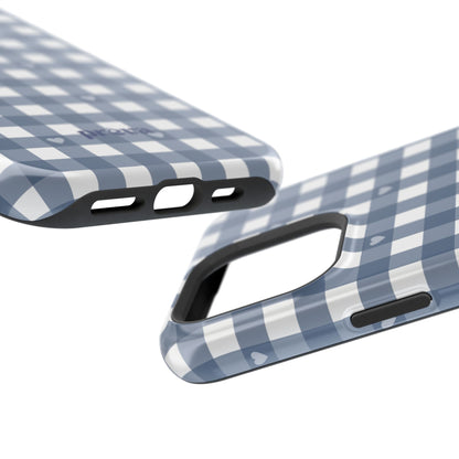 Blue Gingham Heart Phone Case