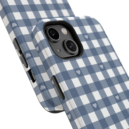 Blue Gingham Heart Phone Case