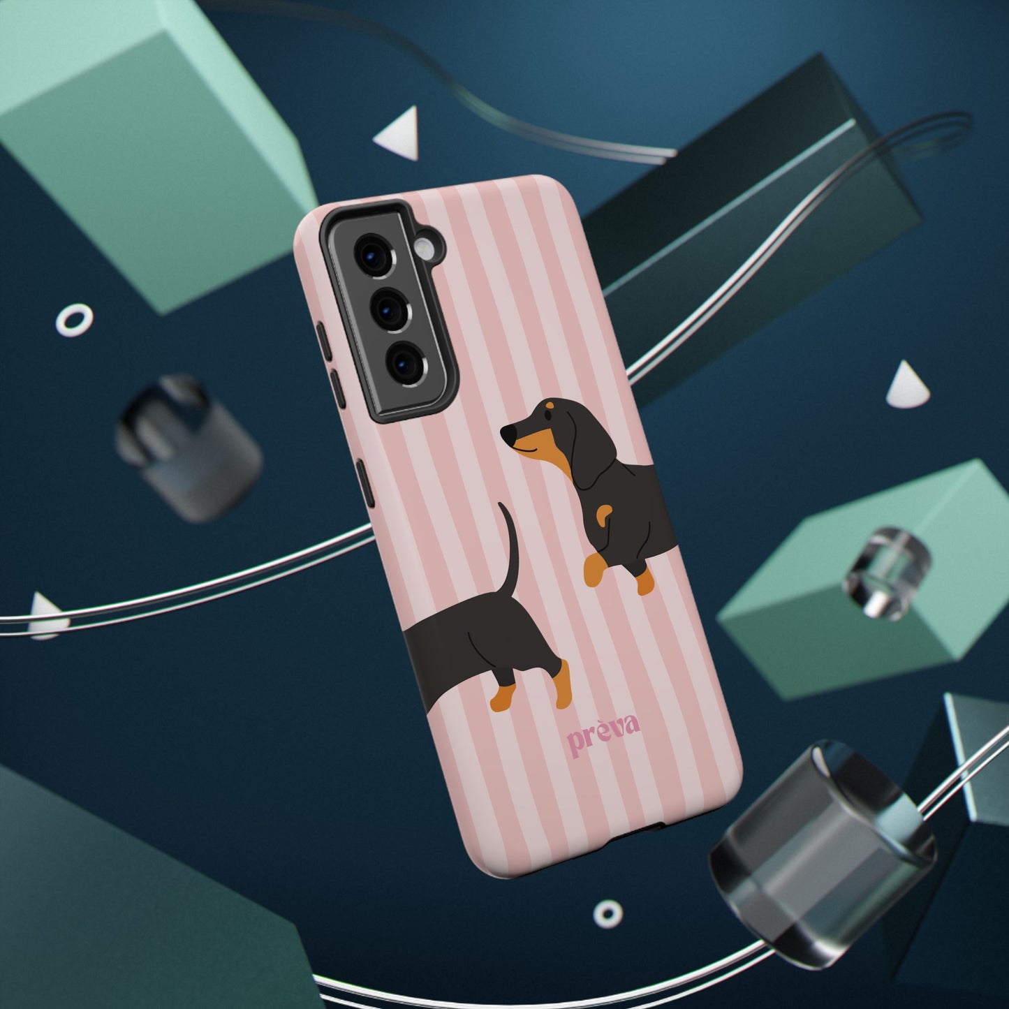 Dachshund Pink Stripes x Emberli Phone Case