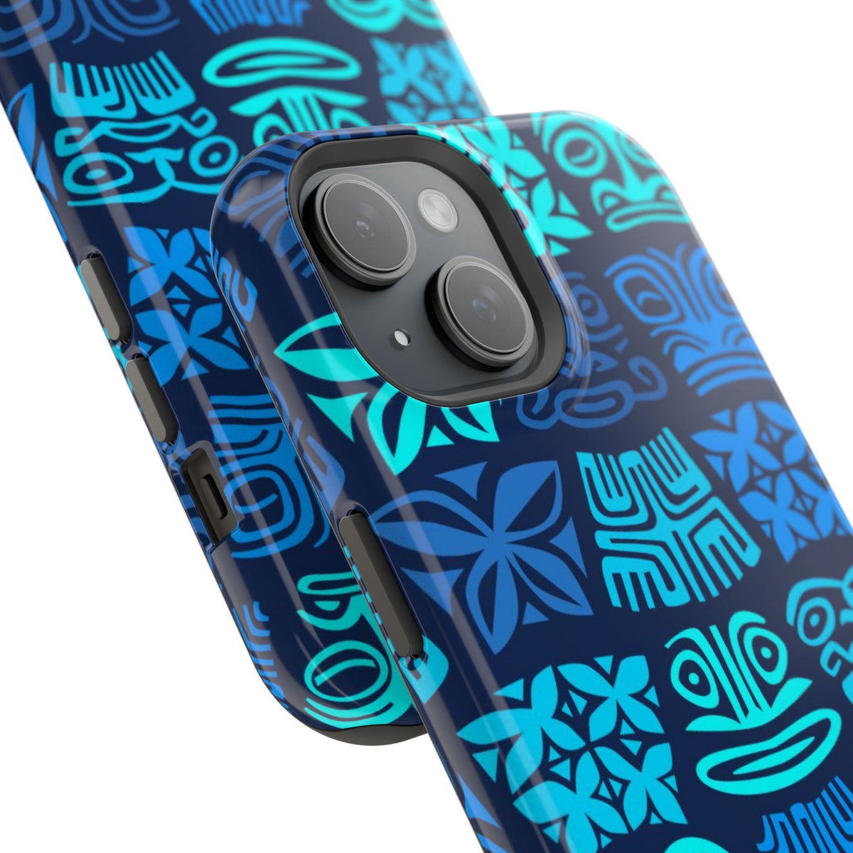 Tiki Pattern Impact Phone Case — Blue Tribal Protective Cover