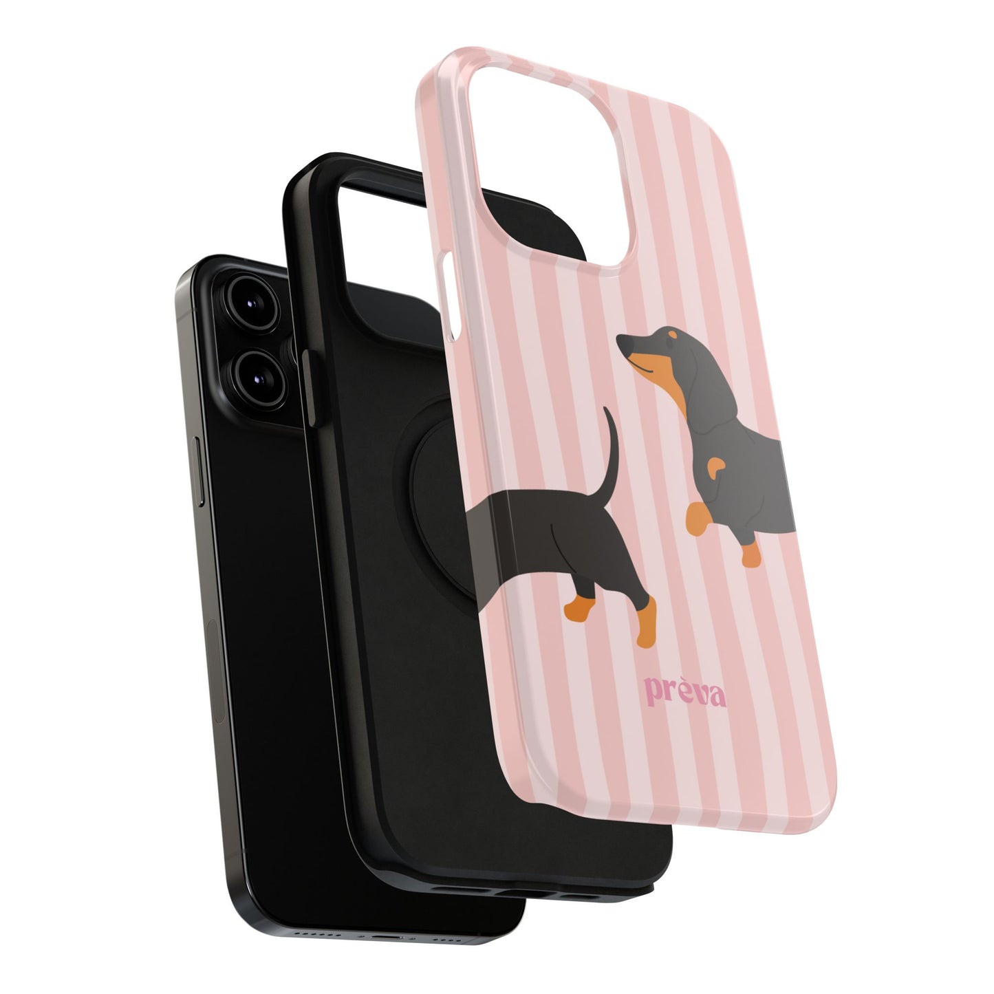Dachshund Pink Stripes x Emberli Phone Case