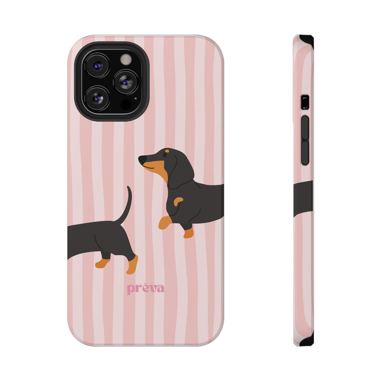 Dachshund Pink Stripes x Emberli Phone Case