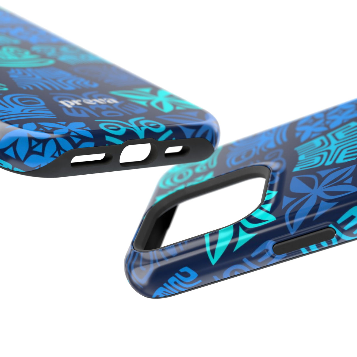 Tiki Pattern Impact Phone Case — Blue Tribal Protective Cover