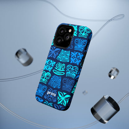 Tiki Pattern Impact Phone Case — Blue Tribal Protective Cover