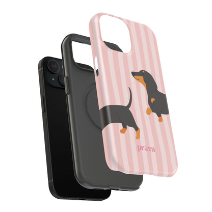 Dachshund Pink Stripes x Emberli Phone Case