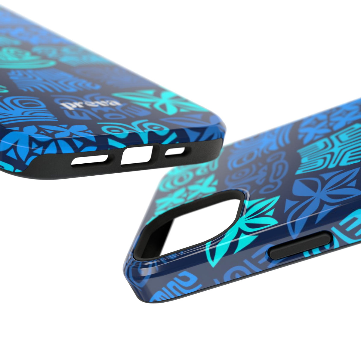Tiki Pattern Impact Phone Case — Blue Tribal Protective Cover