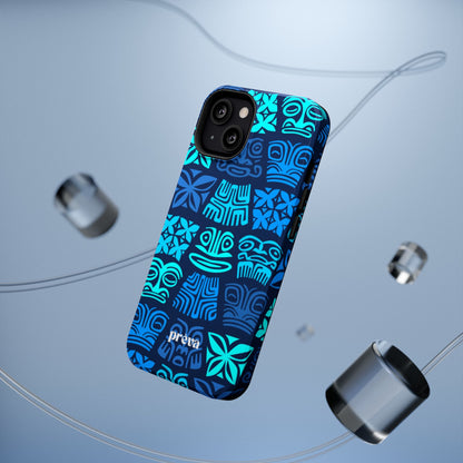 Tiki Pattern Impact Phone Case — Blue Tribal Protective Cover