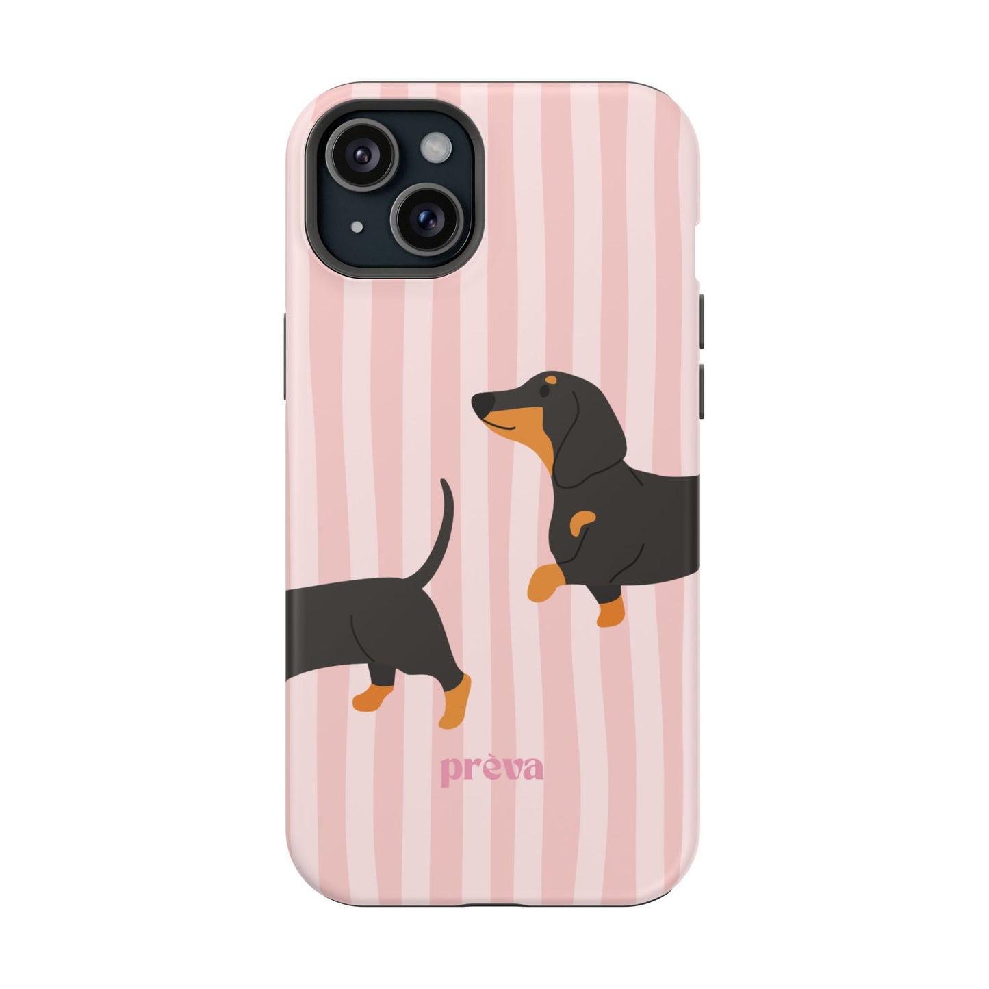 Dachshund Pink Stripes x Emberli Phone Case