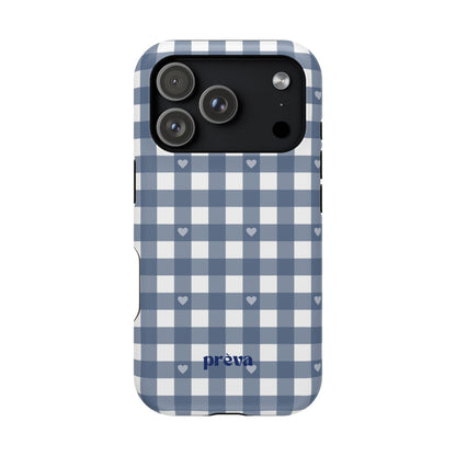 Blue Gingham Heart Phone Case